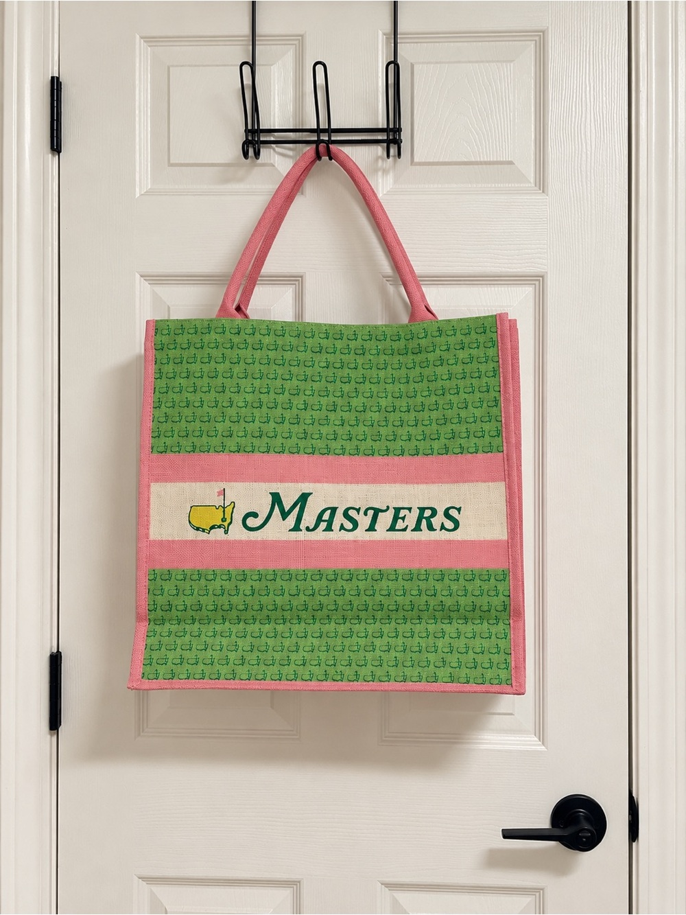 Masters Golf Pink Green Jute Tote Bag Augusta National Large Market Bag